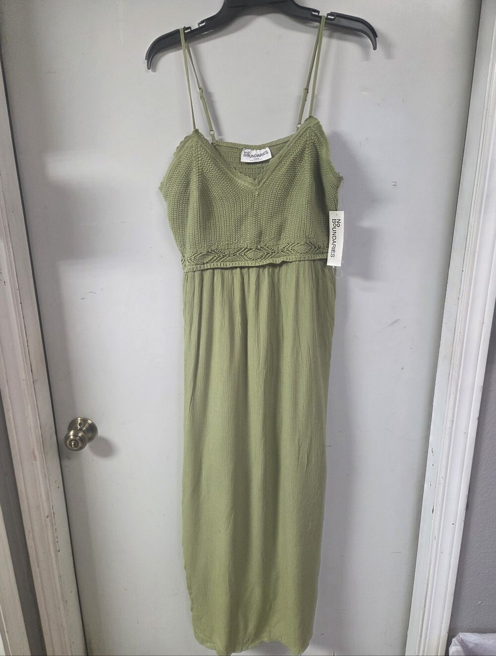 No Boundaries Olive Green Knit-Bodice Maxi Dress